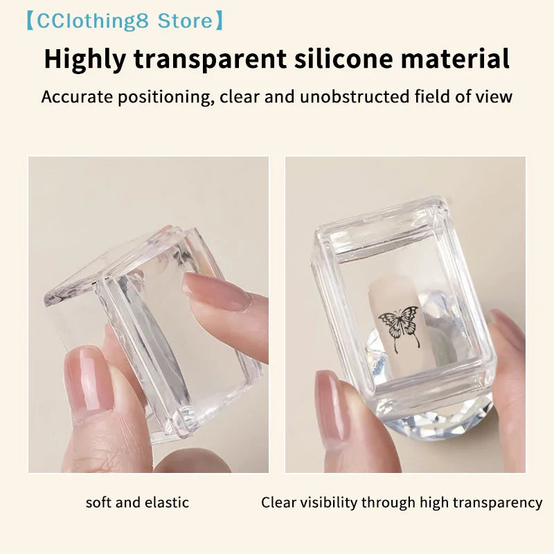 Transparent Rectangle Nail Art Stamper With Scraper Silicone Head Transfer Tool Fast Clear Jelly Stamping Manicure【AliS8】