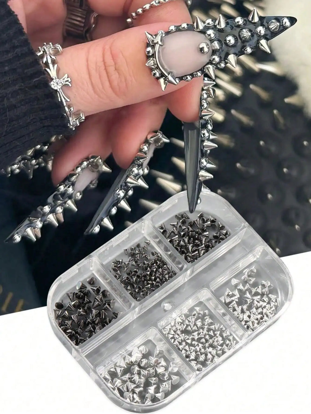 6Grids 3D Punk Metal Rivet Nail Charms 1.5/2/3mm Gold/Silver Round Cone  Studs Nail Jewels Decoration DIY Crafts Manicure Supply