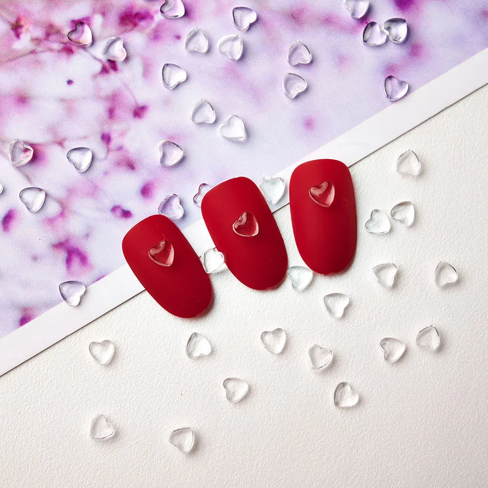 100pcs Heart Nail Art Decoration Transparent Flat Bottom Jelly Resin Peach Love Charms Ornament Nails Art Accessories 1 Bag