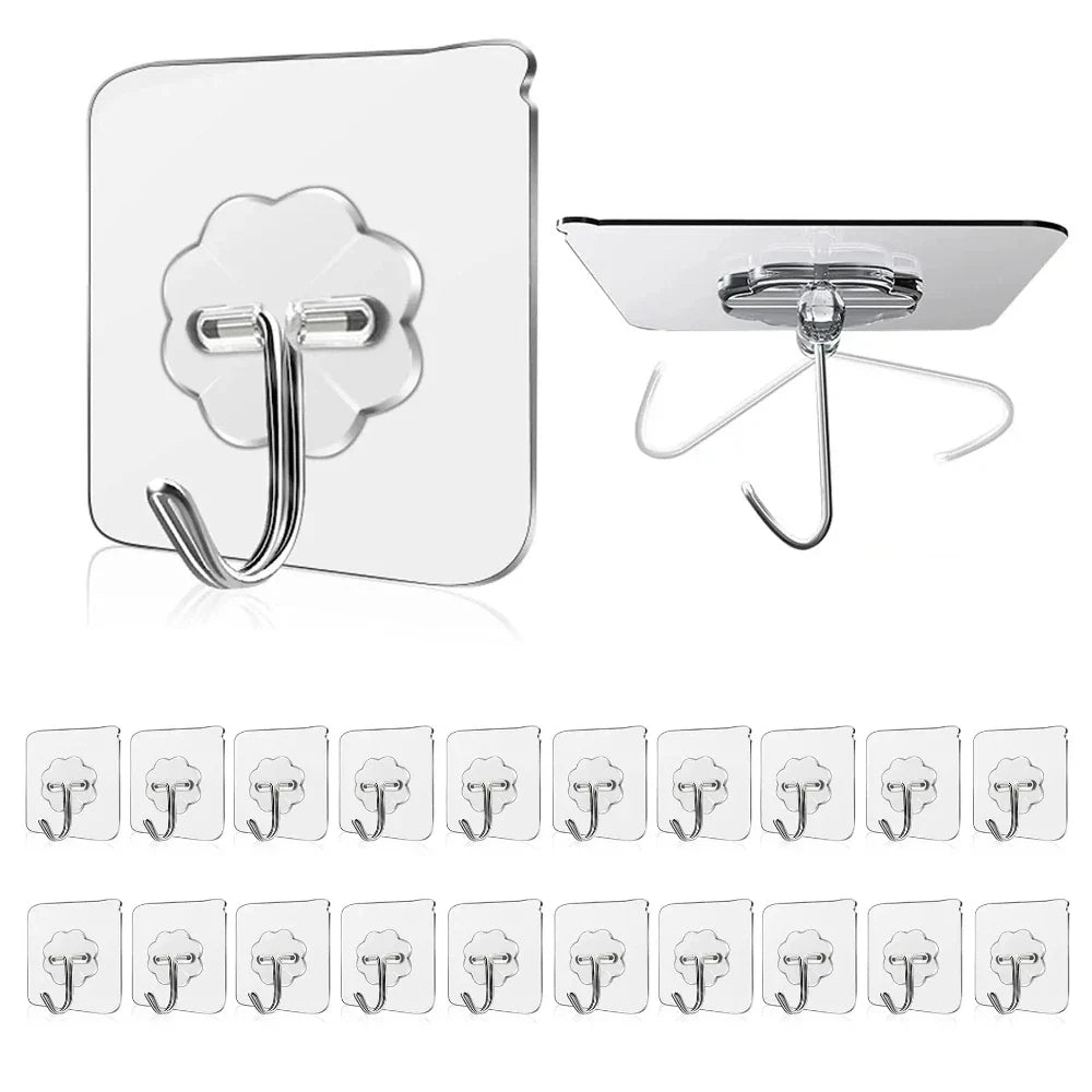 10/20/30Pcs Self-adhesive Wall Hooks Waterproof Oilproof Sticky Hooks Punch Free Heavy Duty Hanging Hooks For Kitchen Bathroom
