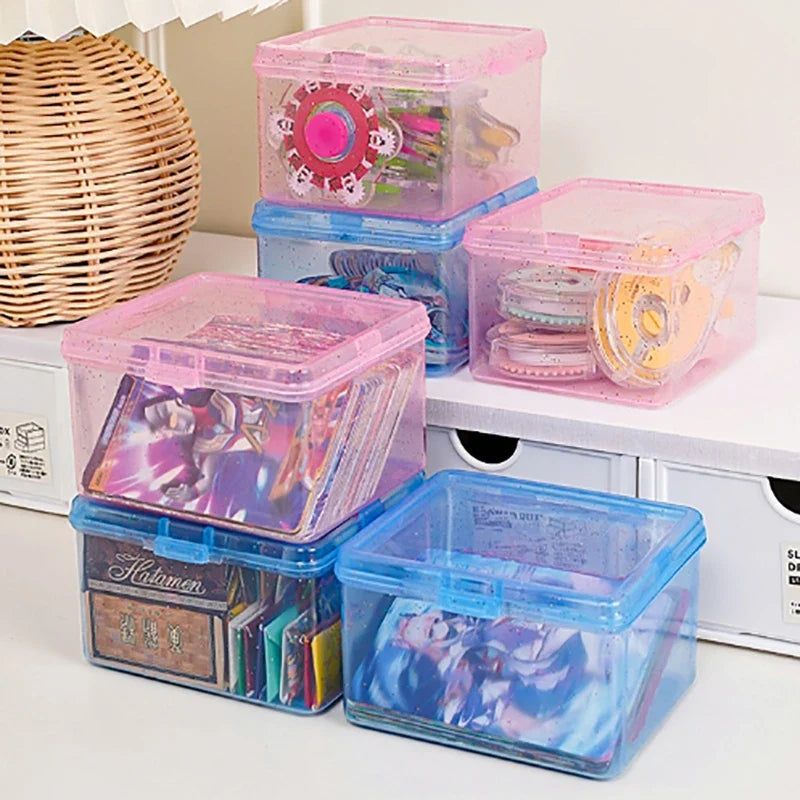 New Transparent Plastic Storage Box Photocards Small Card Storage Box Desk Organizer Box Classification Box Stationery