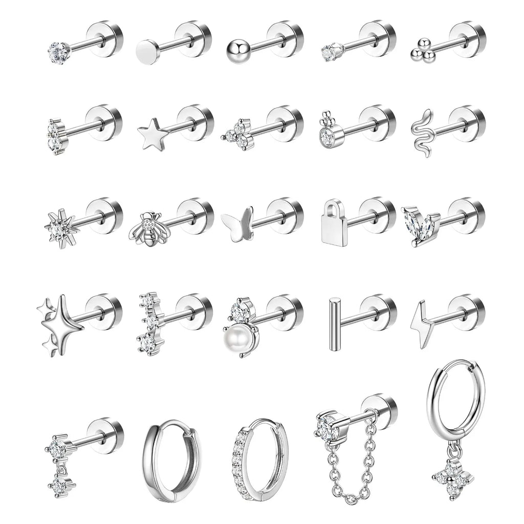 Bobisty 1pc Earrings for Sensitive Ears Surgical Stainless Steel Earrings for Women Dainty Flat Back Earring Stud Hoop Cartilage