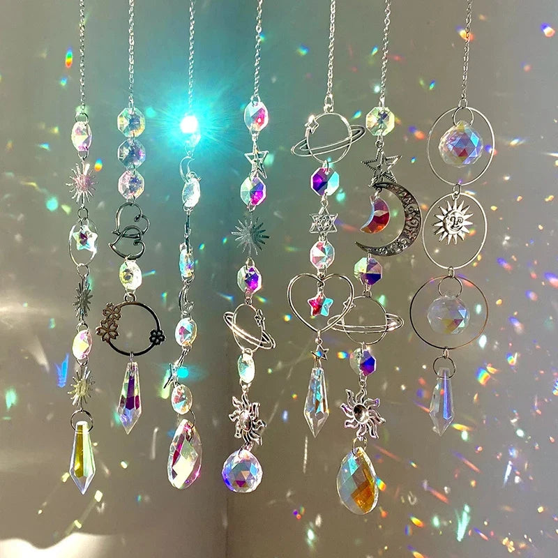 Hanging Crystal Pendant Garden Suncatcher Wind Chimes Rainbow Prism Crystal Chain For Window Decor