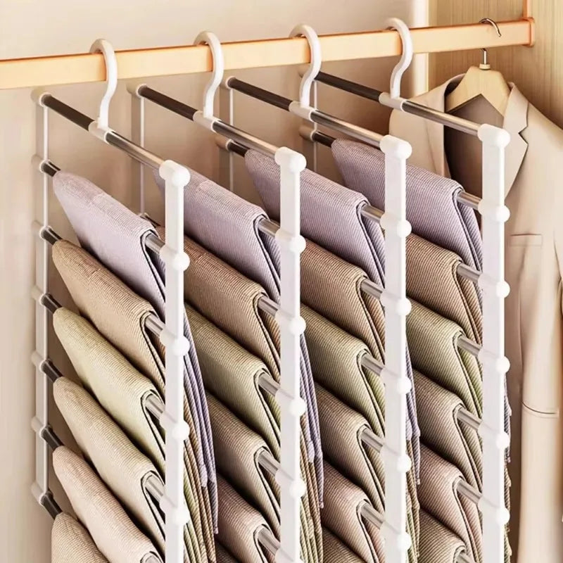 Foldable Pants Hanger Multi Layer Non Slip Clips Space Saving Closet Organizer for Trousers Storage Collapsible Hanging System