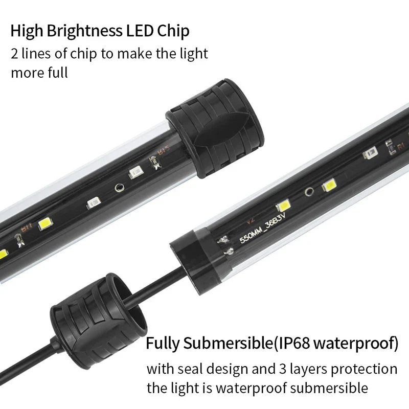 Fish Tank Light Underwater Lighting Submersible Lamp Plant Grow Lamp 110V 17-47CM USB Plug Aquarium Light LED Waterproof