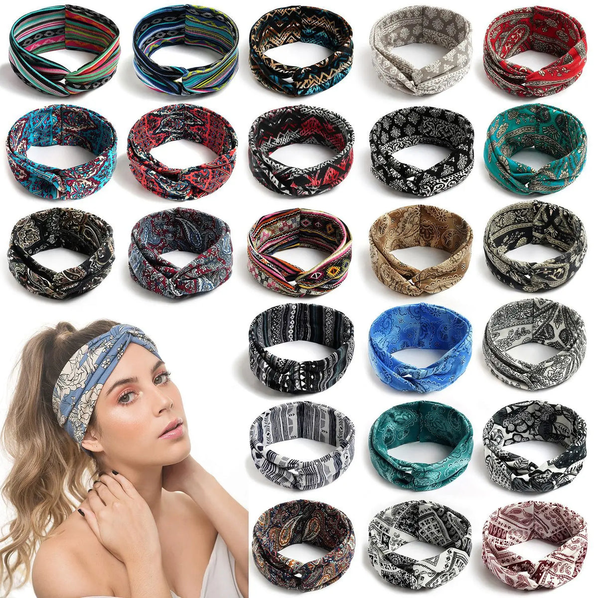 Fashion Bohemian Hair Bands Print Women Girls Headbands Vintage Cross Turban Bandage Bandanas HairBands Hair Accessories
