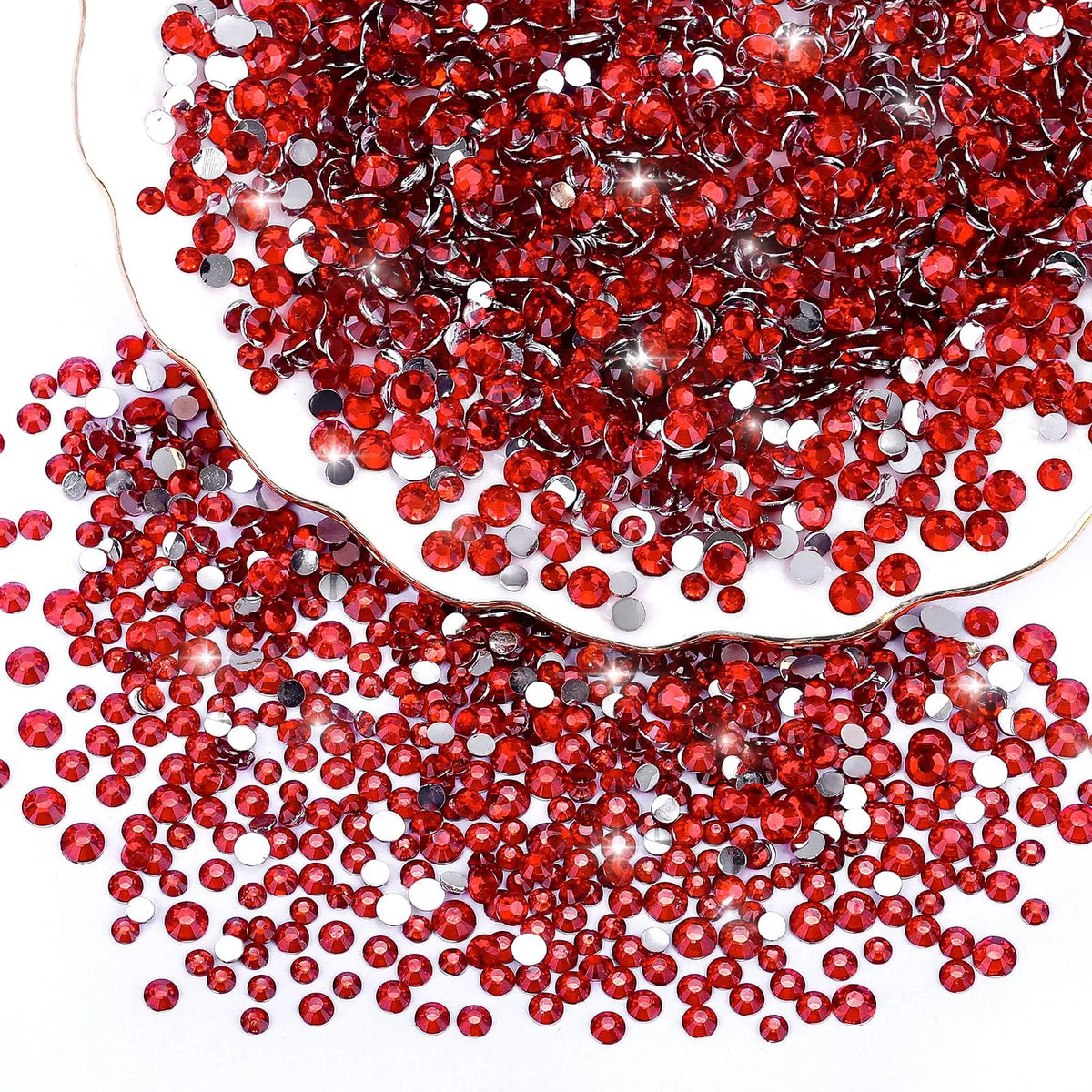 Red Silvery Flatback Resin Rhinestones 2mm 3mm 4mm 5mm 6mm Faux Gems Beads for Crafts DIY Nail Art Charms Supplies Stone Bulk