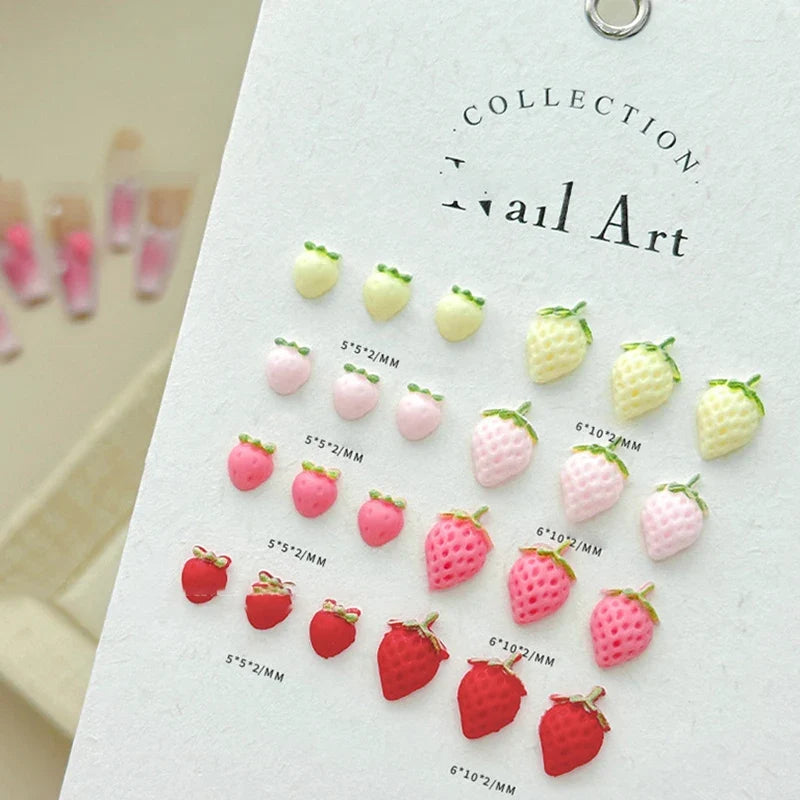50PCS 3D Resin Cartoon Fruits Nail Rhinestones Decorations Parts Sweet Strawberry Nail Charms DIY Summer Nail Art Accessories