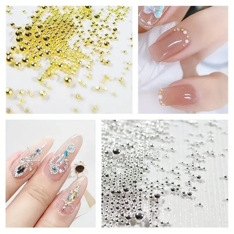 6 Grids Silver Gold Beads Ball Round Gems DIY Decorations Mini Ball Nail Charms Jewelry Supplies For Nail Art Accessories