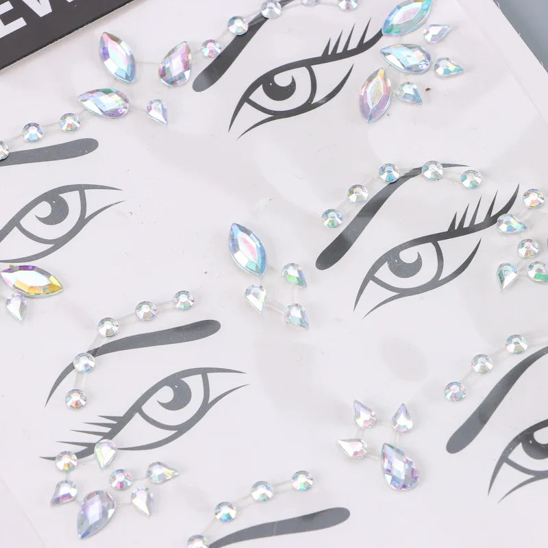 3D Rhinestone Bright Face Stickers Women Glitter Diamond Temporary Stickers DIY Party Jewels Diamonds Decoration Decals