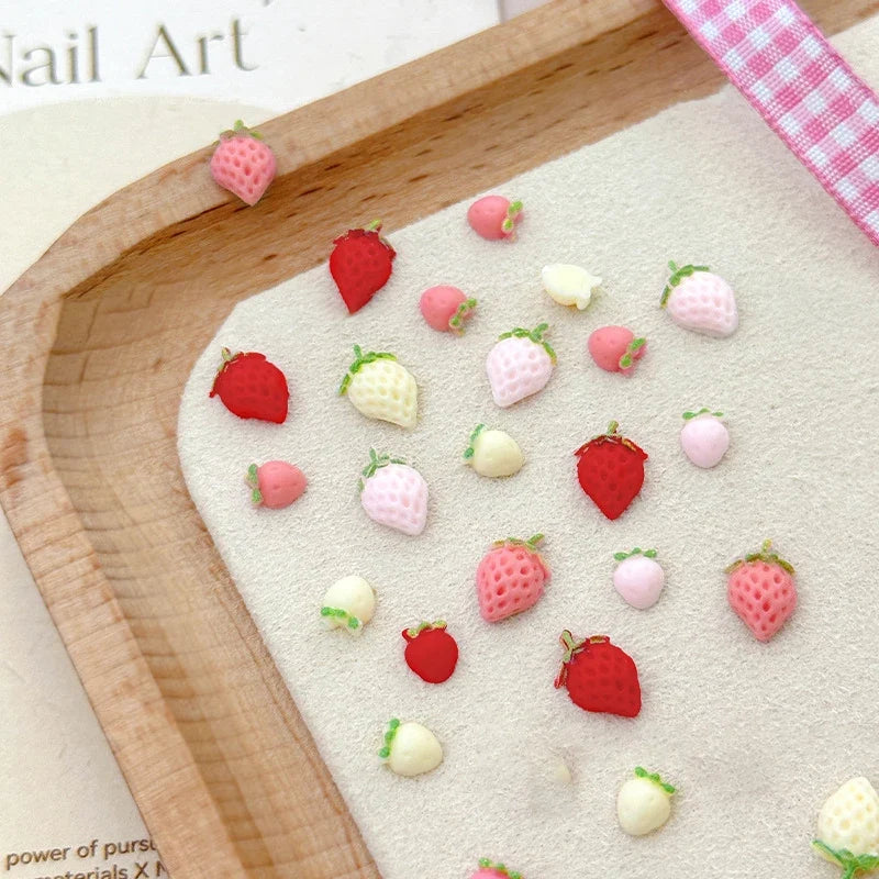 50PCS 3D Resin Cartoon Fruits Nail Rhinestones Decorations Parts Sweet Strawberry Nail Charms DIY Summer Nail Art Accessories