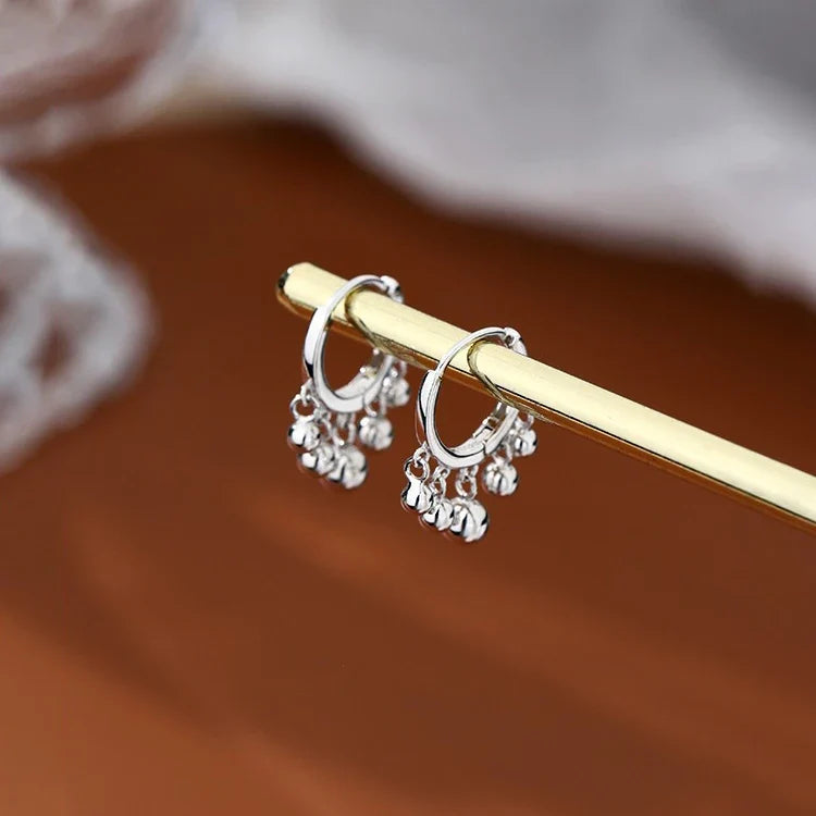 Silver Color Trendy Round Bead Tassel Hoop Earrings for Fashion Women Fashion Jewelry Light Luxury Accessories