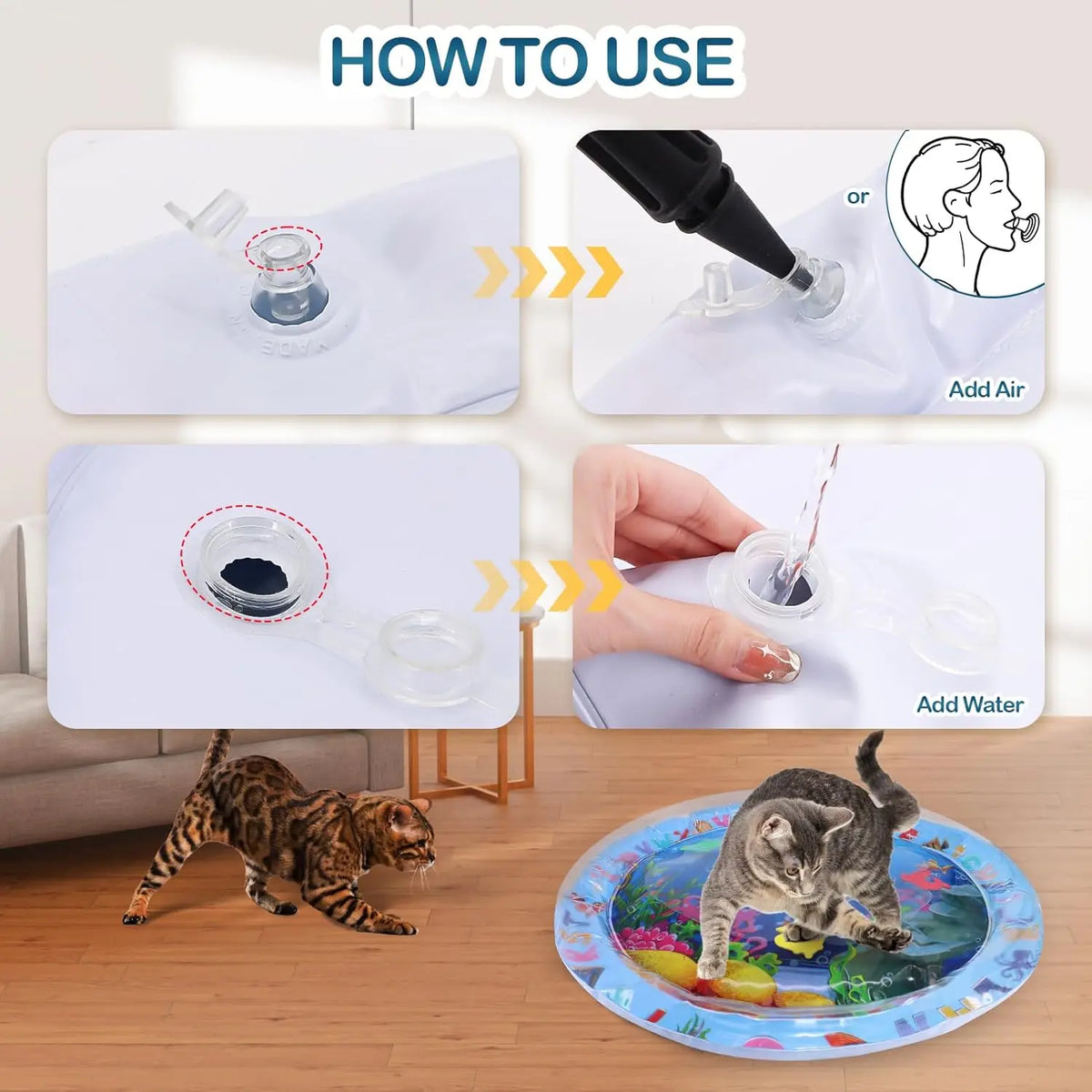 Pet Water Sensory Play Mat for Cats and Dogs Thickened Cooling Pad Interactive Self Play Toy for Pets Summer Indoor Activity