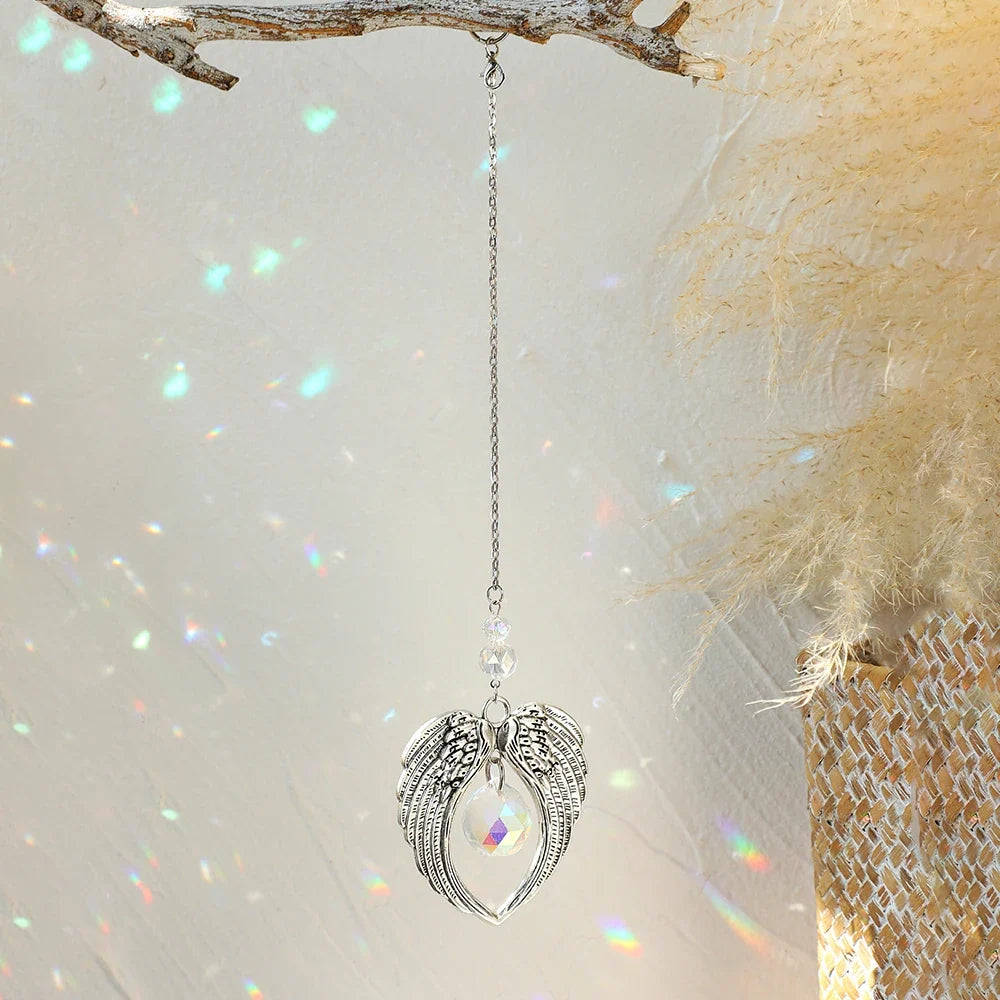 Angel Suncatcher Car Crystal Hanging Ornament Angel Wing Crystal Sun Catcher Garden Decoration Glass Prisms Rainbow Window Decor