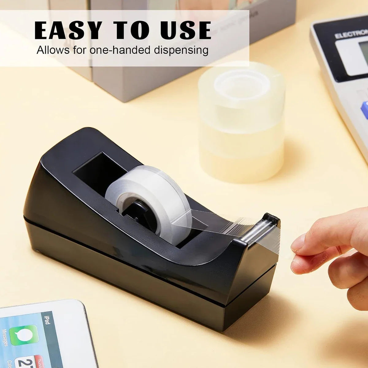 1pc，Black, Desktop Tape Dispenser with Non-Slip Base, Dispenser Tape Refill, Dispenser