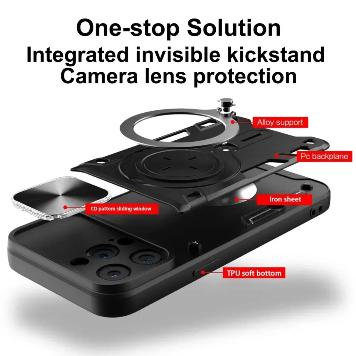 Case for iPhone 15 14 13 12 11 Pro Max 15 Plus XR XS 8 7   Slide Camera Protection 360 Rotate Kickstand Armor Ring Cover