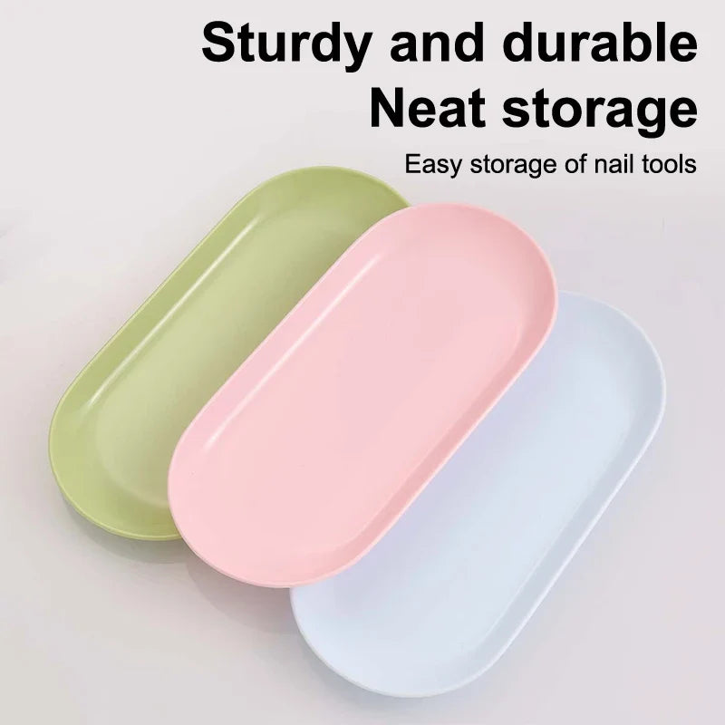 Plastic Cosmetic Storage Tray Nail Art Equipment Plate Nail Art Tray Oval Manicure Tweezers Storage Tray Fake Nail Tray Tool