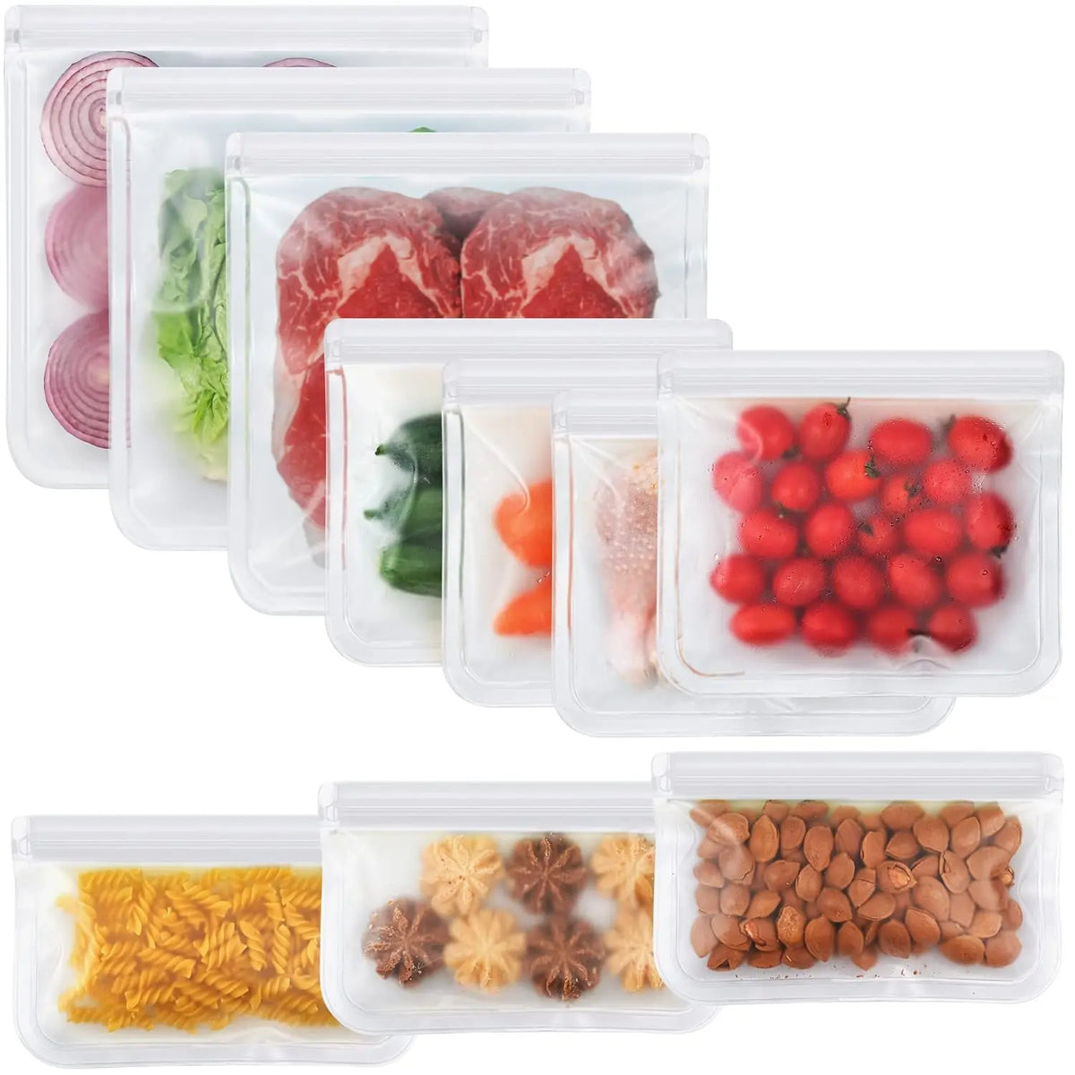 10 Packs Dishwasher Safe Reusable Bags, Leakproof, BPA Free, Reusable Food Storage Bags for Lunch, Marinate, Freeze, Travel