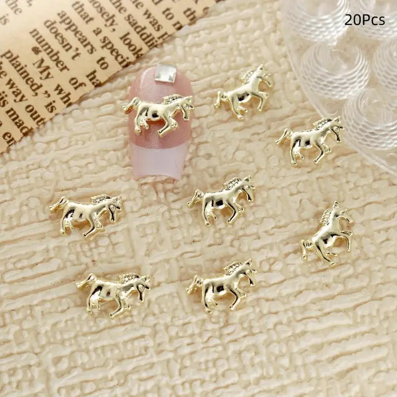 ♥3D Horse Nail Art Charms Gold Silver Animal Shaped Nail Decorations,DIY Manicure Accessories for Fashion Nail Design