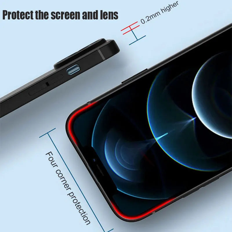 Luxury Black Phone Case For iPhone 16 15 14 11 12 13 Pro Max 7 8 Plus 13 Mini 16E SE 2022 Xr X Xs Matte Soft Back Cover Case