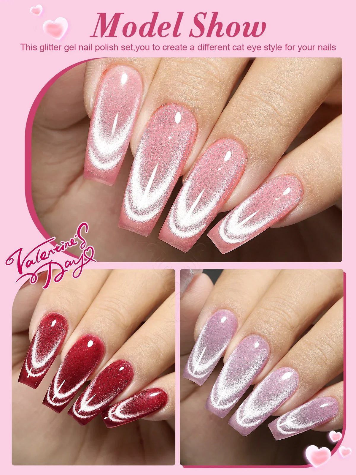 YOKEFELLOW Magnetic Gel Nail Polish Amour de Cristal Gel Polish Reflective Cat Eye Gel for Nail Art Manicure DIY Valentine's Day