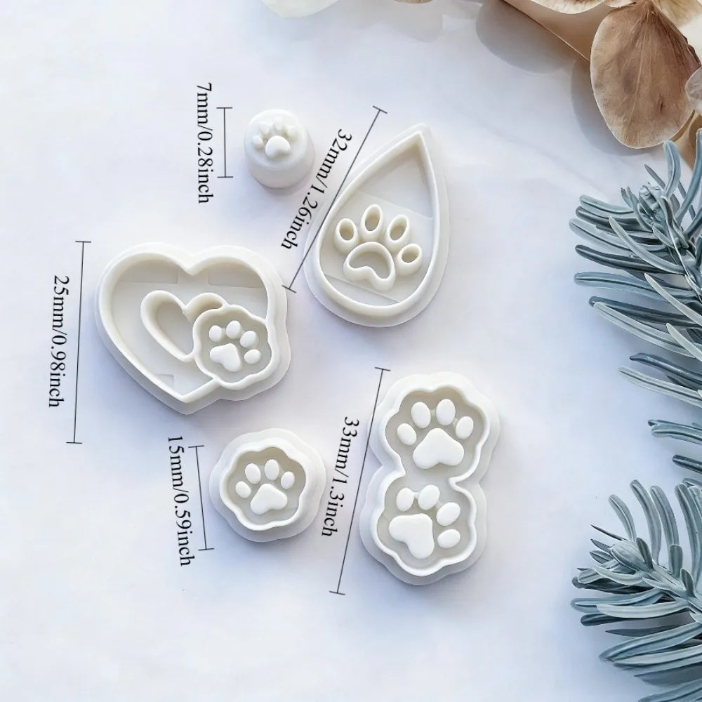 5Pcs Cute Dog Paw Polymer Clay Cutters Set PLA Animal Paw Earring Molds for Jewelry Making Pet Lover Craft Molds Tools