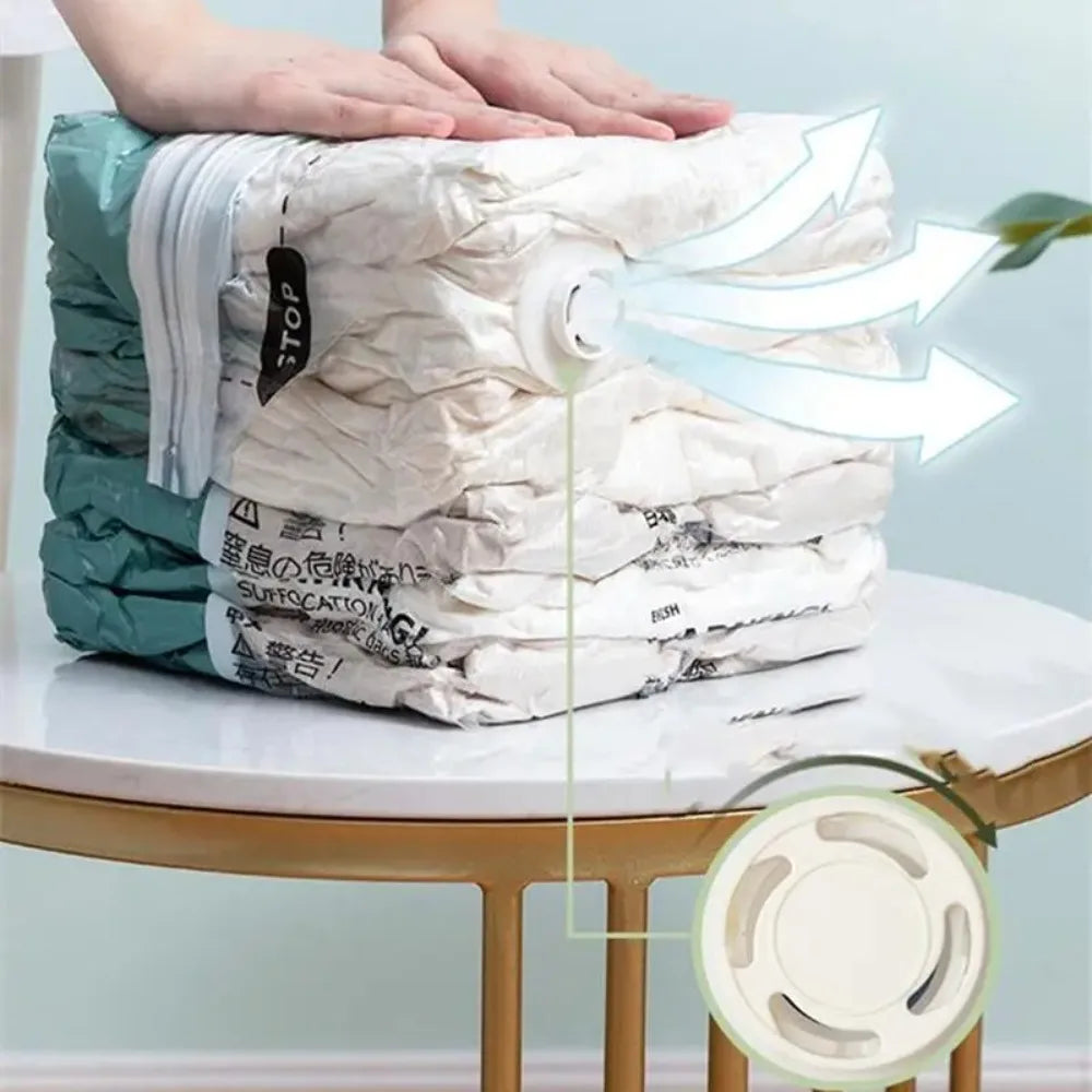 1PC Large Vacuum Storage Bags Plastic No-Pump Needed for Clothes & Blankets Reusable Compression Travel Empty Bag Accessory