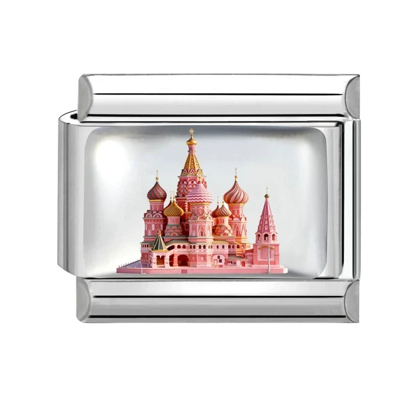 2026 World Scenery Saint Basil's Cathedral St. Peter's Basilica‌ Italian Charm Links Fit 9MM Stainless Steel Bracelet DIY Making
