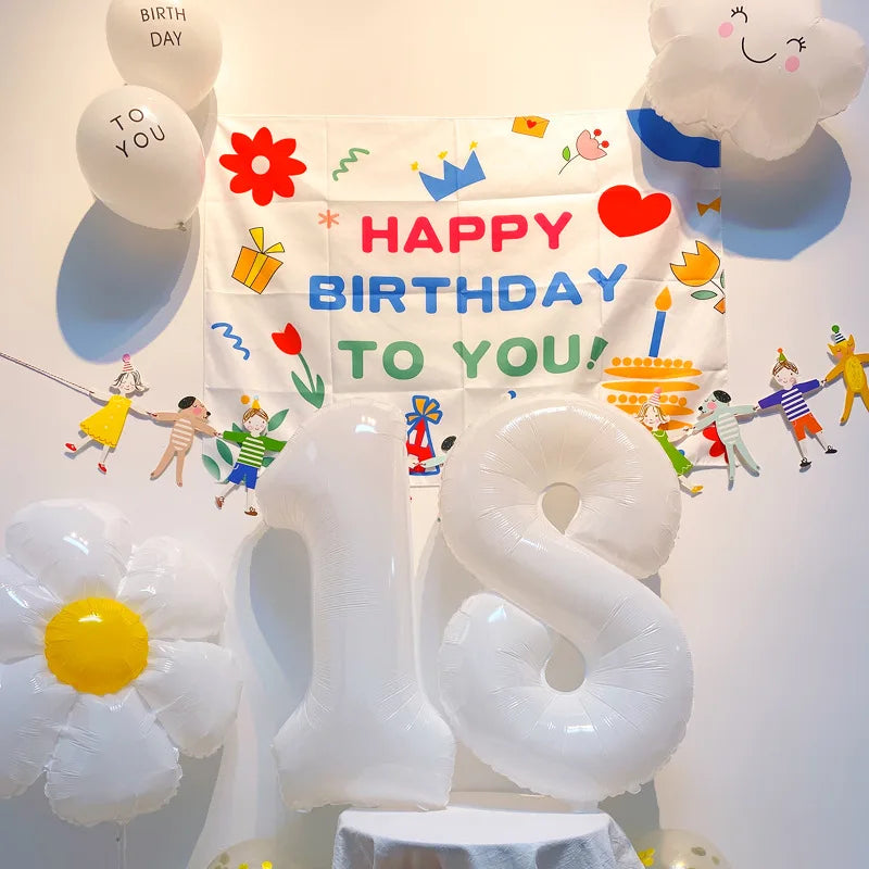 32/40inch White Digital Foil Balloon Large Number 0-9 Helium Balloons Wedding Anniversary First Birthday Party Decoration