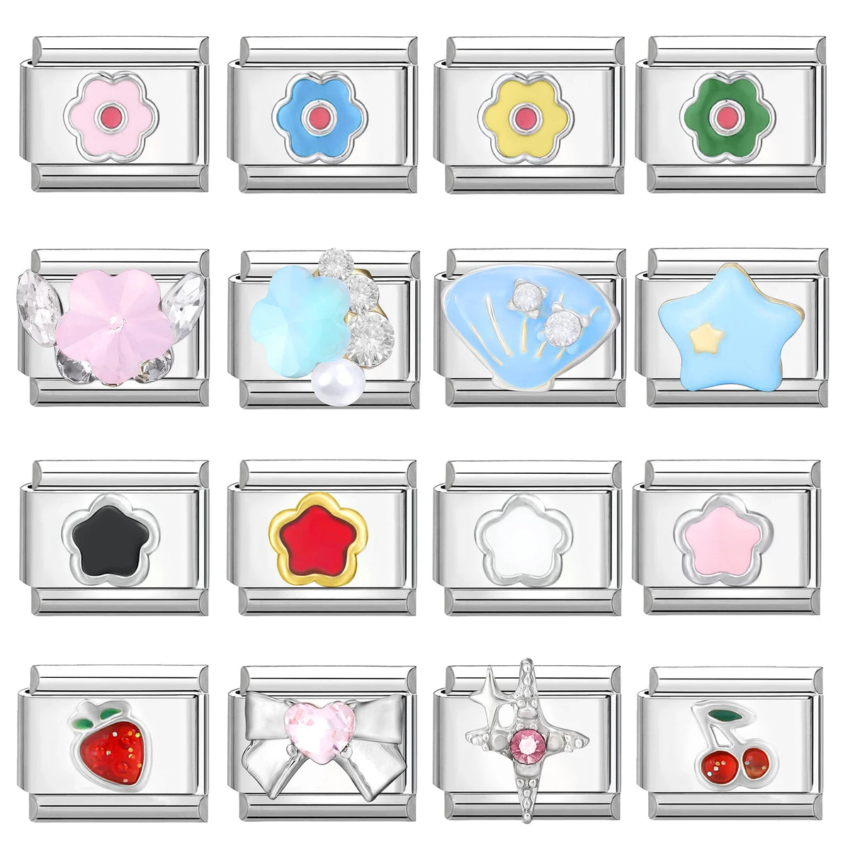 New Fashion Colorful Star Shell Bow Moon Cherry Italian Charm Links Fit 9MM Stainless Steel Bracelet Jewelry DIY Making Gift