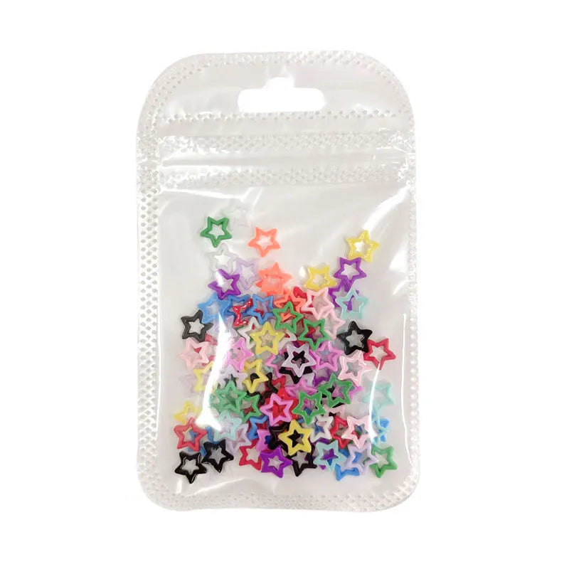 100pcs Y2K Colorful Mini Hollow Star Nail Art Charms Resin 8mm Cute Star Heart Nail Decorations 3D FlatBottom Matte Stars Nails