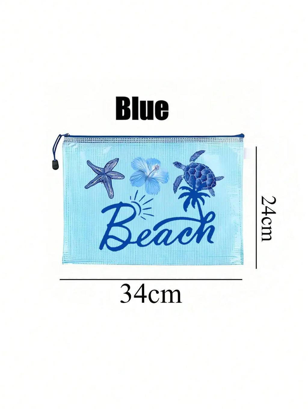 Blue Mesh Beach Pouch, Transparent Waterproof Zipper Travel Toiletry Bag for Women Swim Pool Vacation Organizer