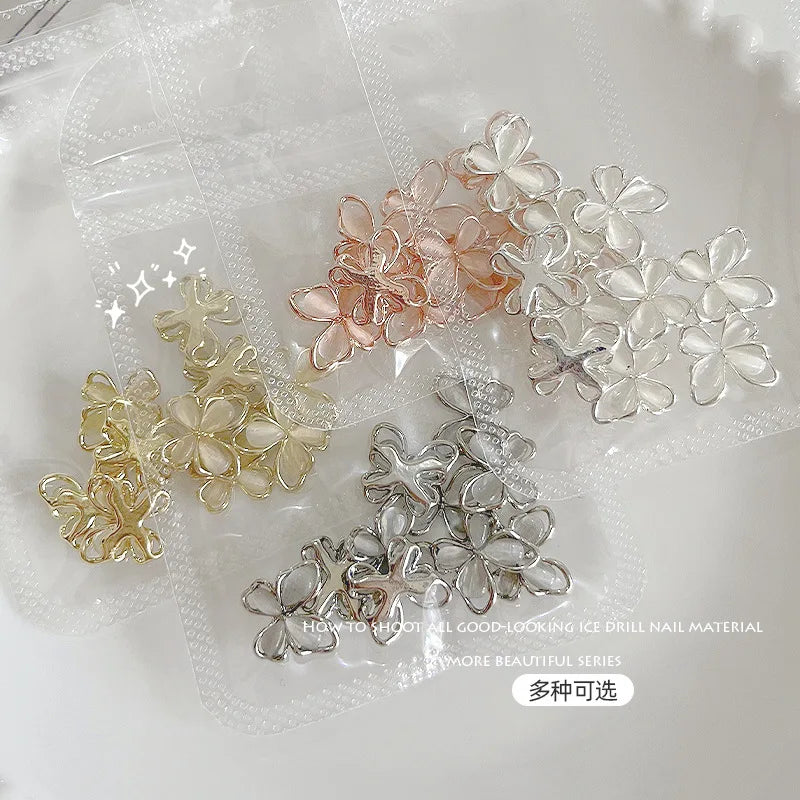 10Pcs 3D Hollow Cat Eye Butterfly Nail Art Charms Gold/Silver Inlaid Gem Crystal Butterfly Rhinestones DIY Alloy Manicure Decor