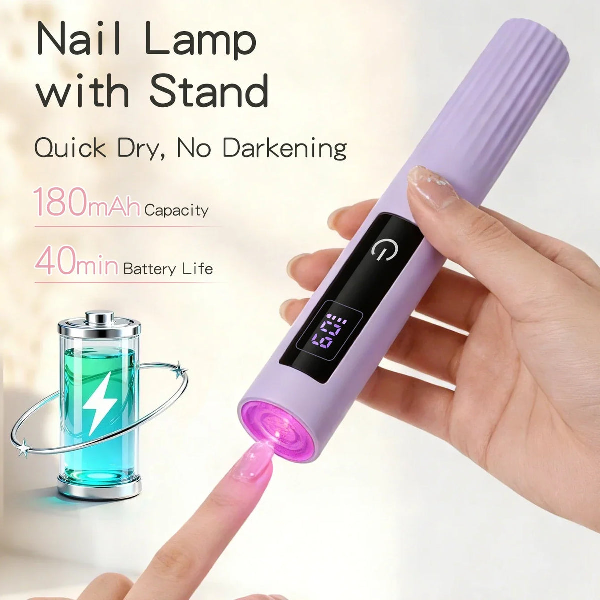 YIKOOLIN Mini Handheld UV Light Nail Lamp with Stand Handheld UV Light with Display for Gel Nail Rechargeable USB Nail Dryer
