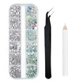 Boxed 3D Flat Back Nail Rhinestones Nail Gems Glass AB & Clear Crystal Rhinestones Kit Nail Art Charms DIY Manicure Accessories